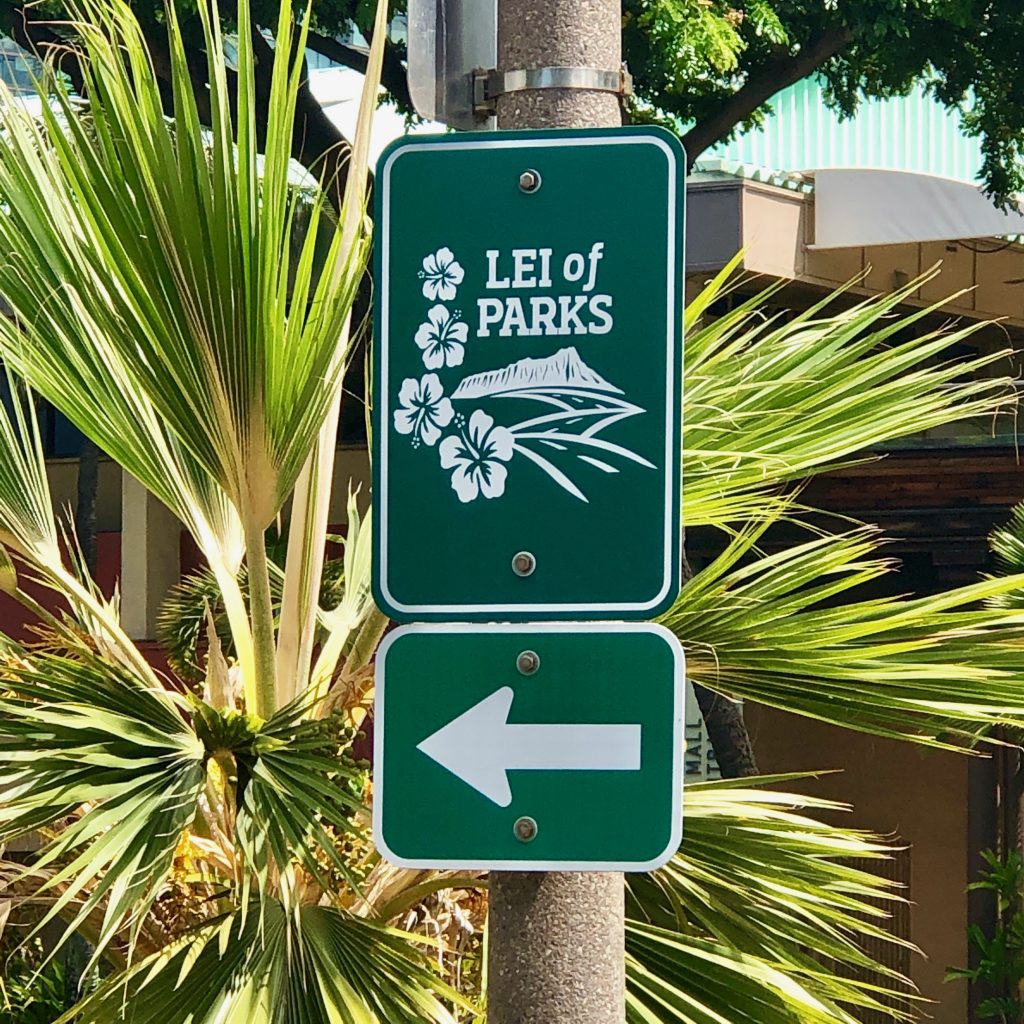 Look for the Lei of Parks sign along your ride.